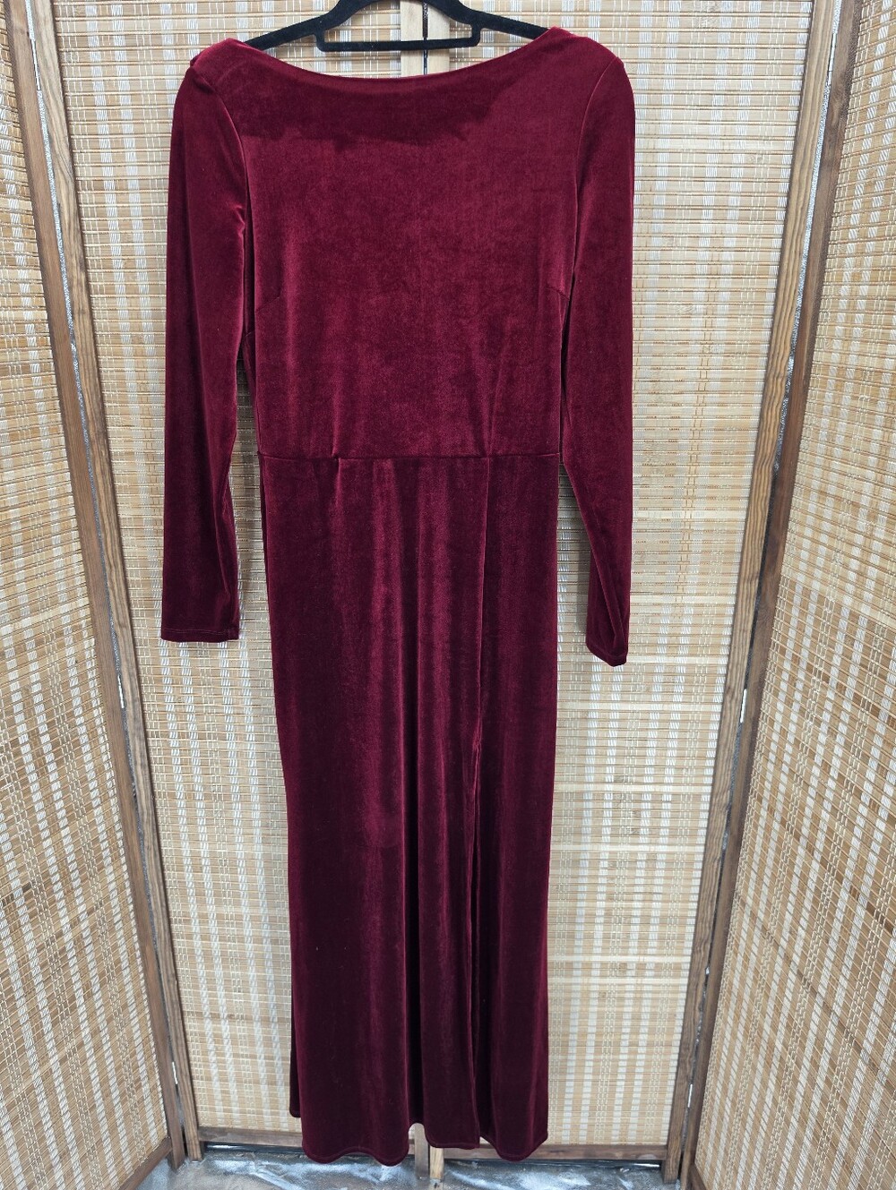 Rebecca B. Velvet Open Back Long Sleeve Maxi Dress Burgundy Size 10